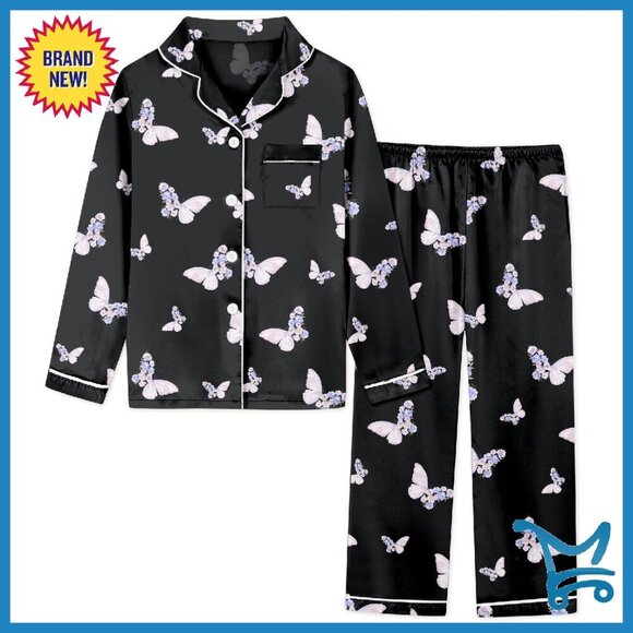 Other - Women's Satin Pajama Set Long Sleeve Button-Down Sleepwear XXL